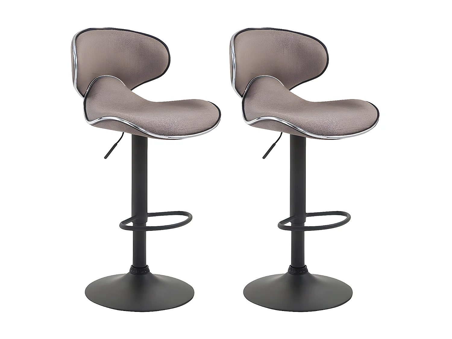Lot de 2  Tabouret de bar - Tissu & Métal chromé - Taupe - Las Vegas V2