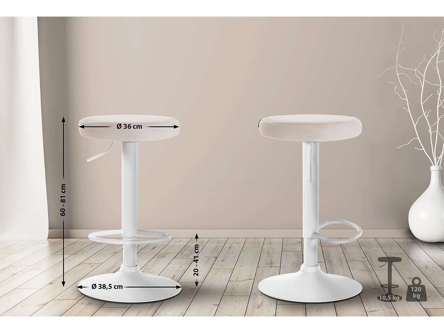 Tabouret de bar - Velours & Blanc - Crème - Ponte