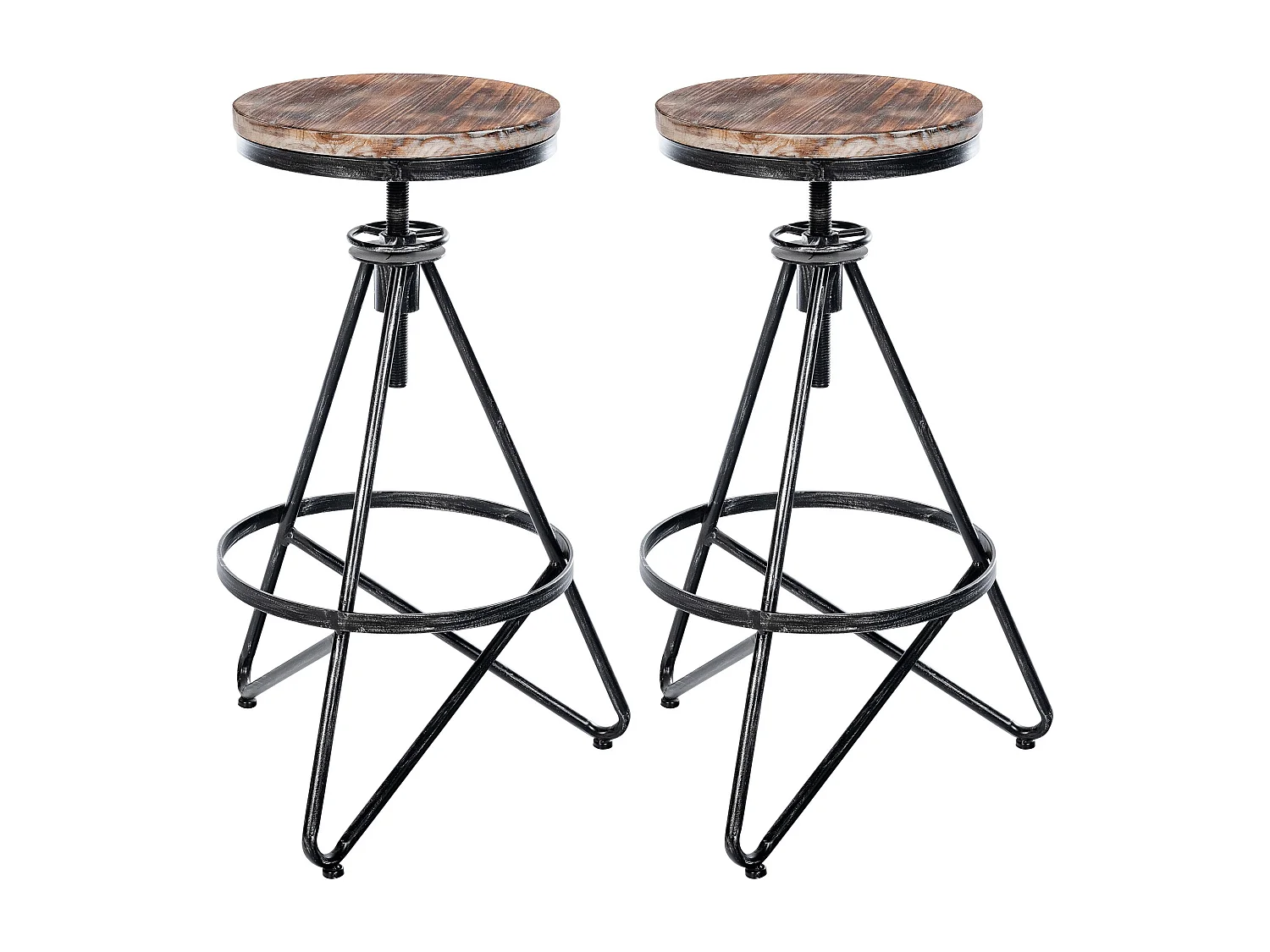 Lot de 2  Tabouret de bar - Métal & Antique clair - Argent - Karla