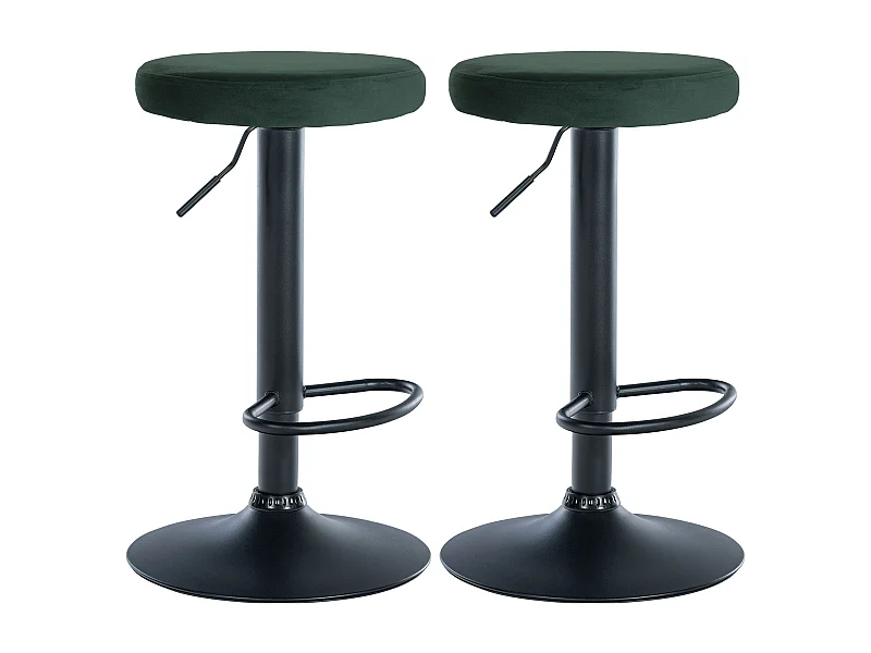 Lot de 2  Tabouret de bar - Velours & Métal noir mat - Vert - Ponte