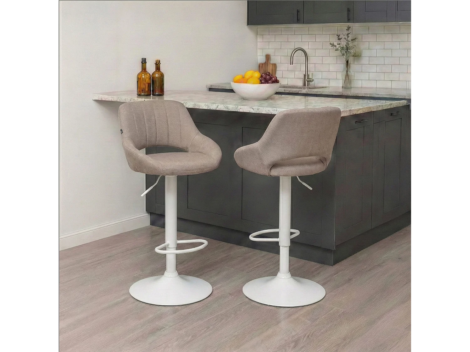 Tabouret de bar - Tissu & Blanc - Taupe - Milet