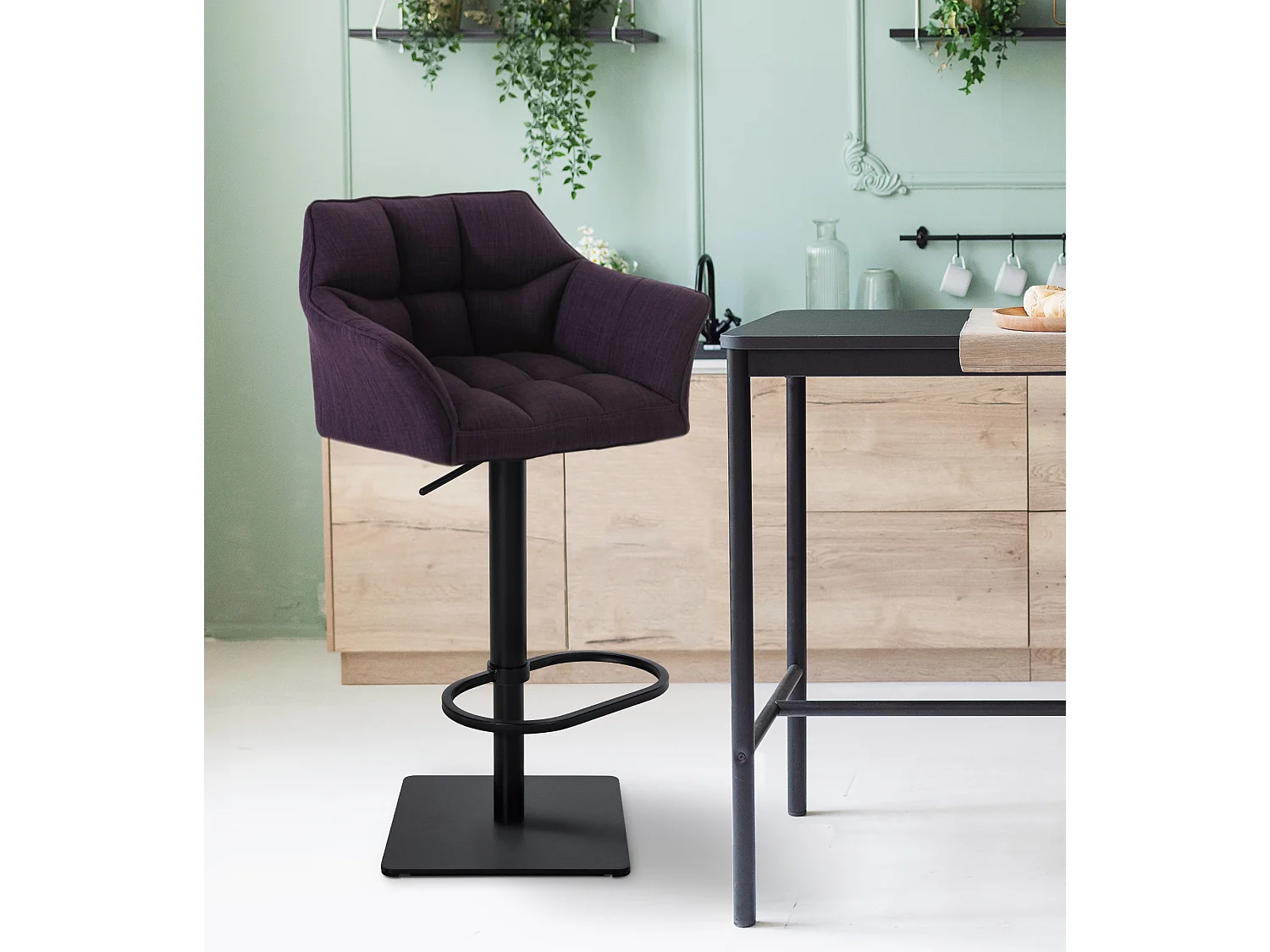 Lot de 2  Tabouret de bar - Tissu & Noir - Violet - Damaso