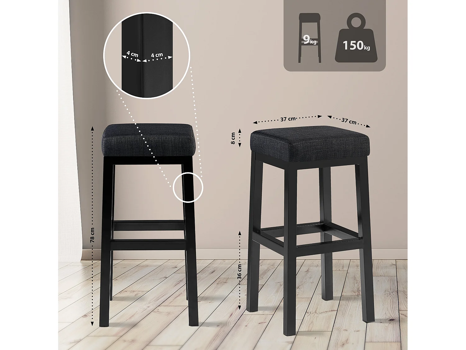 Barhocker - Stoff - dunkelgrau - Taylor