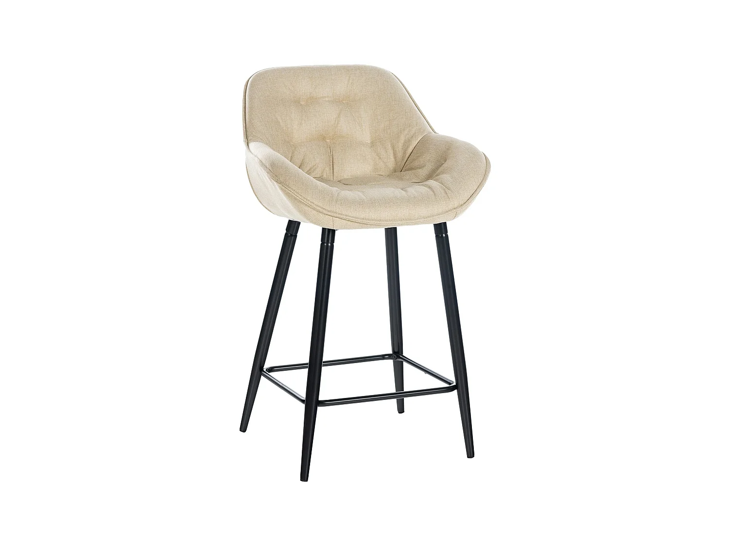 Tabouret de bar - Tissu & Métal noir mat - Crème - Gibson