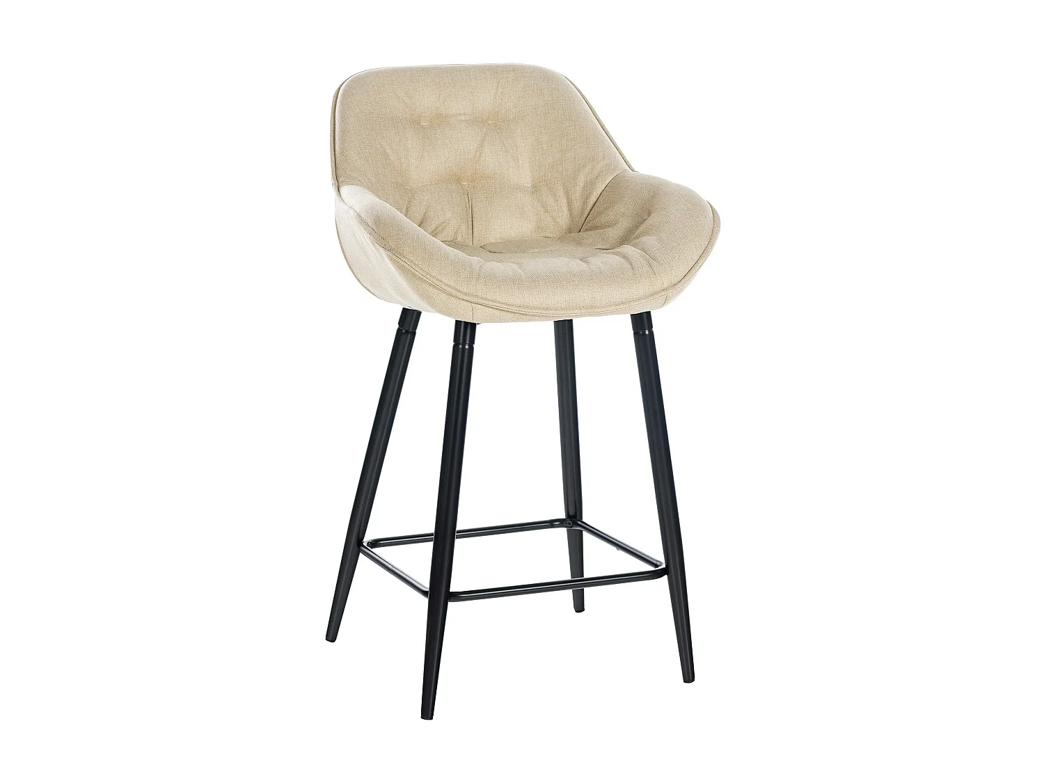 Tabouret de bar - Tissu & Métal noir mat - Crème - Gibson