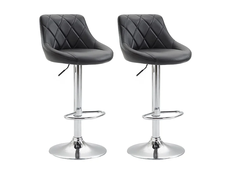 Lot de 2  Tabouret de bar - Similicuir & Métal chromé - Noir - Lazio