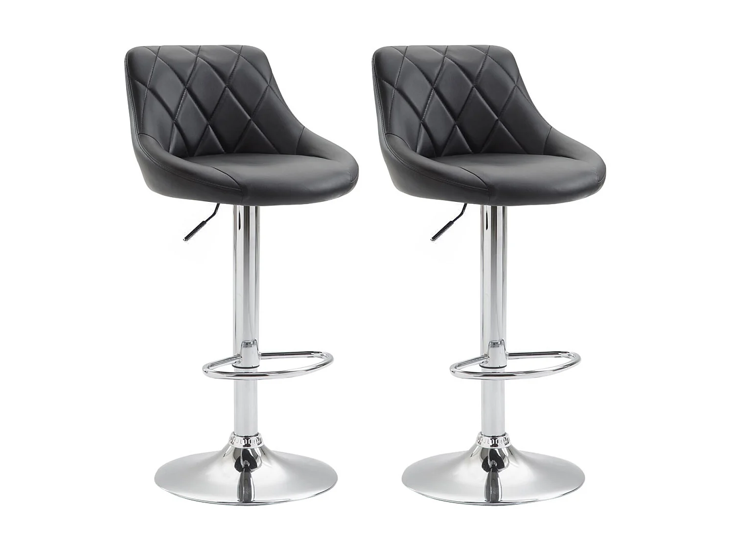 Lot de 2  Tabouret de bar - Similicuir & Métal chromé - Noir - Lazio