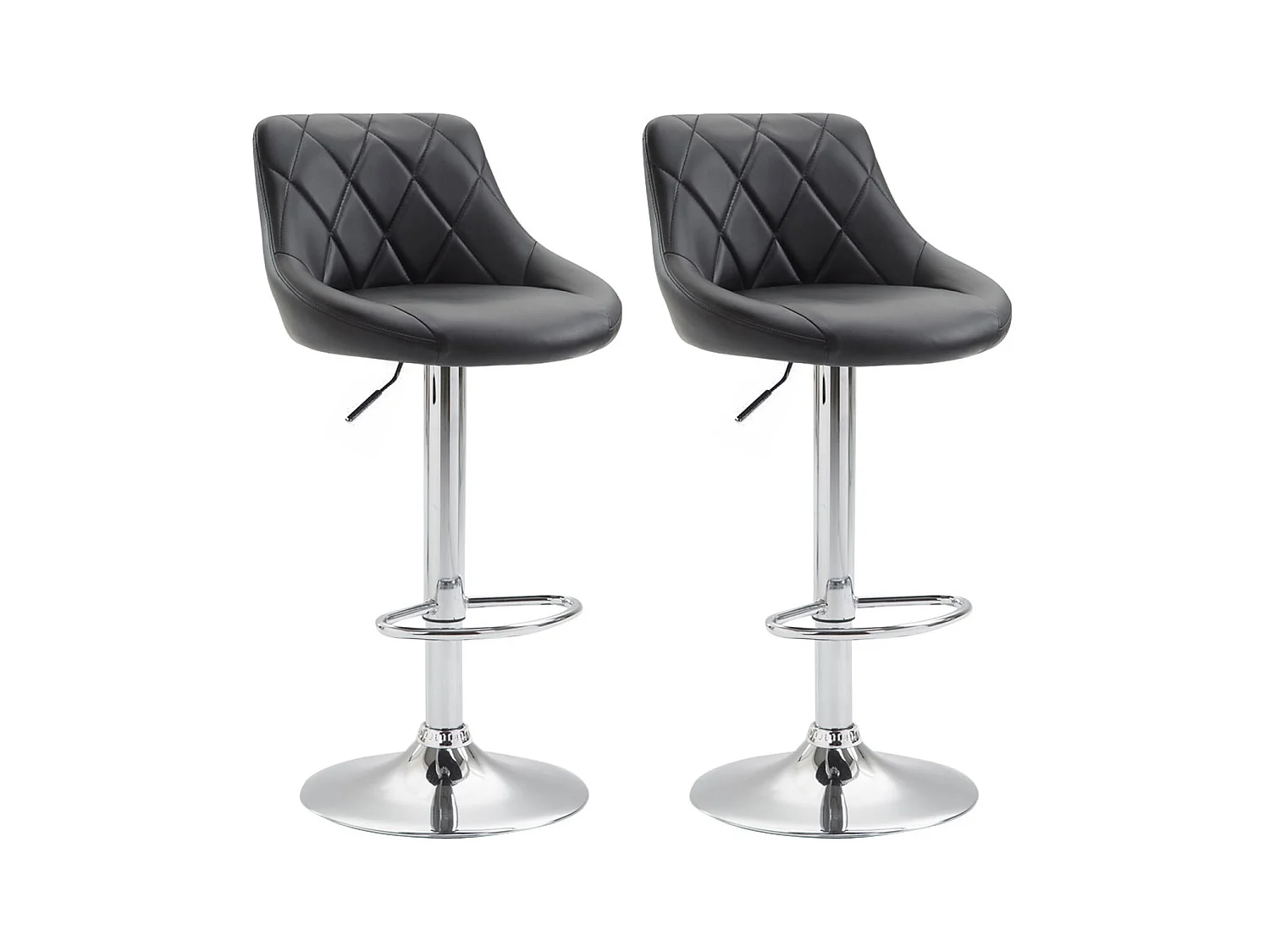 Lot de 2  Tabouret de bar - Similicuir & Métal chromé - Noir - Lazio