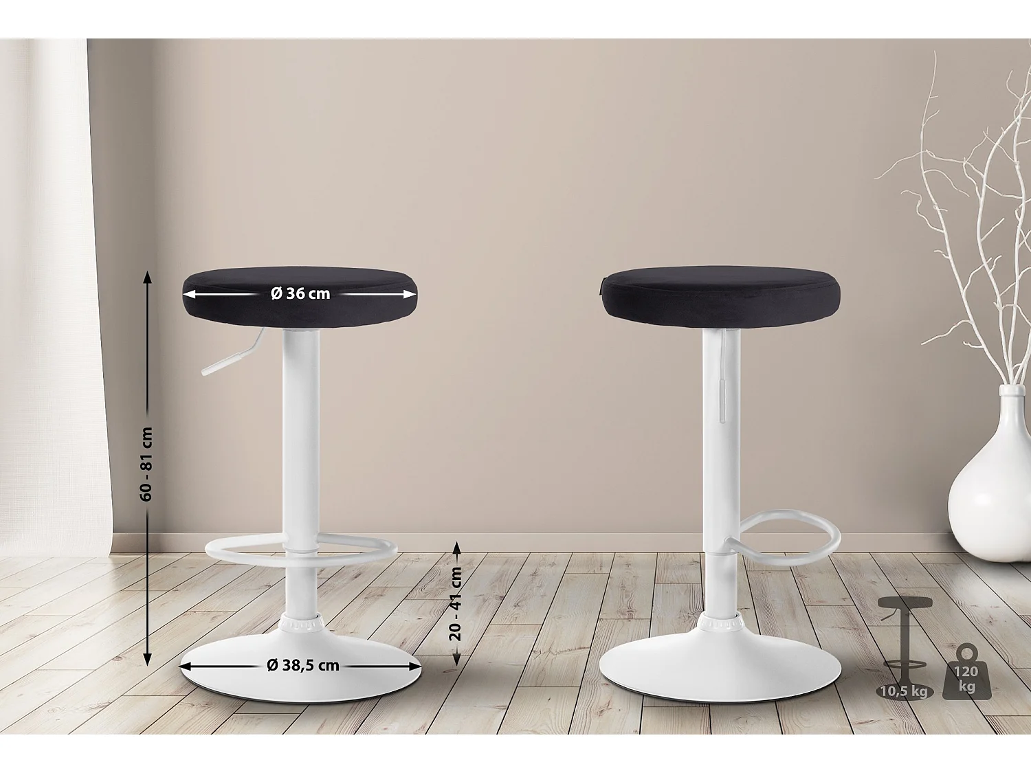 Tabouret de bar - Velours & Blanc - Noir - Ponte