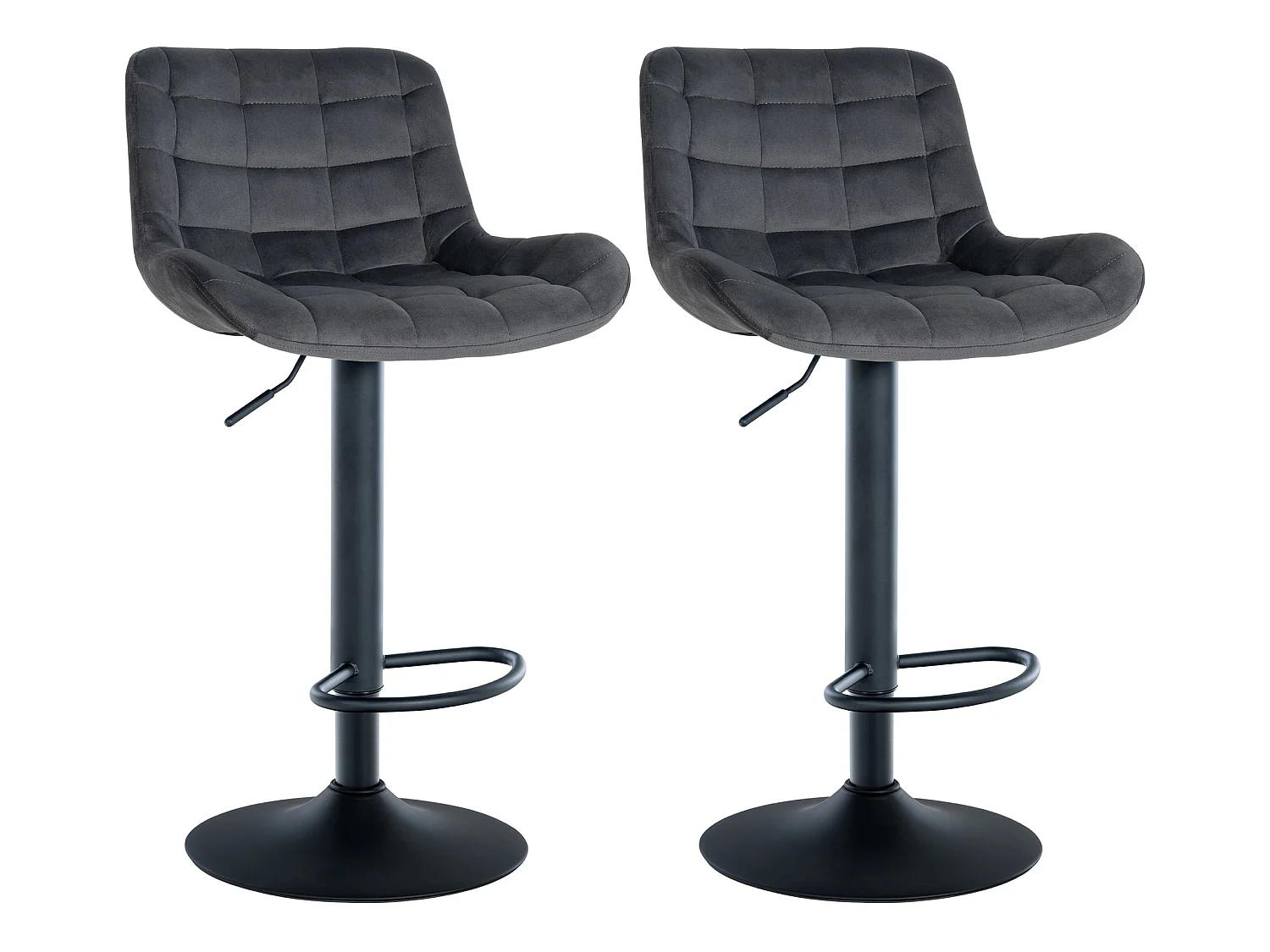 Lot de 2  Tabouret de bar - Velours - Gris foncé - Tover