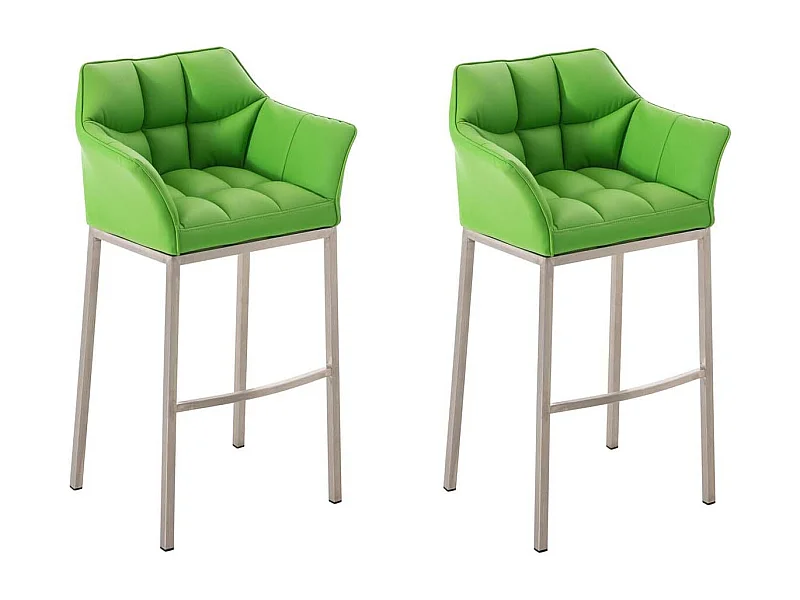 Lot de 2  Tabouret de bar - Similicuir & Acier inoxydable - Vert - DAMASO