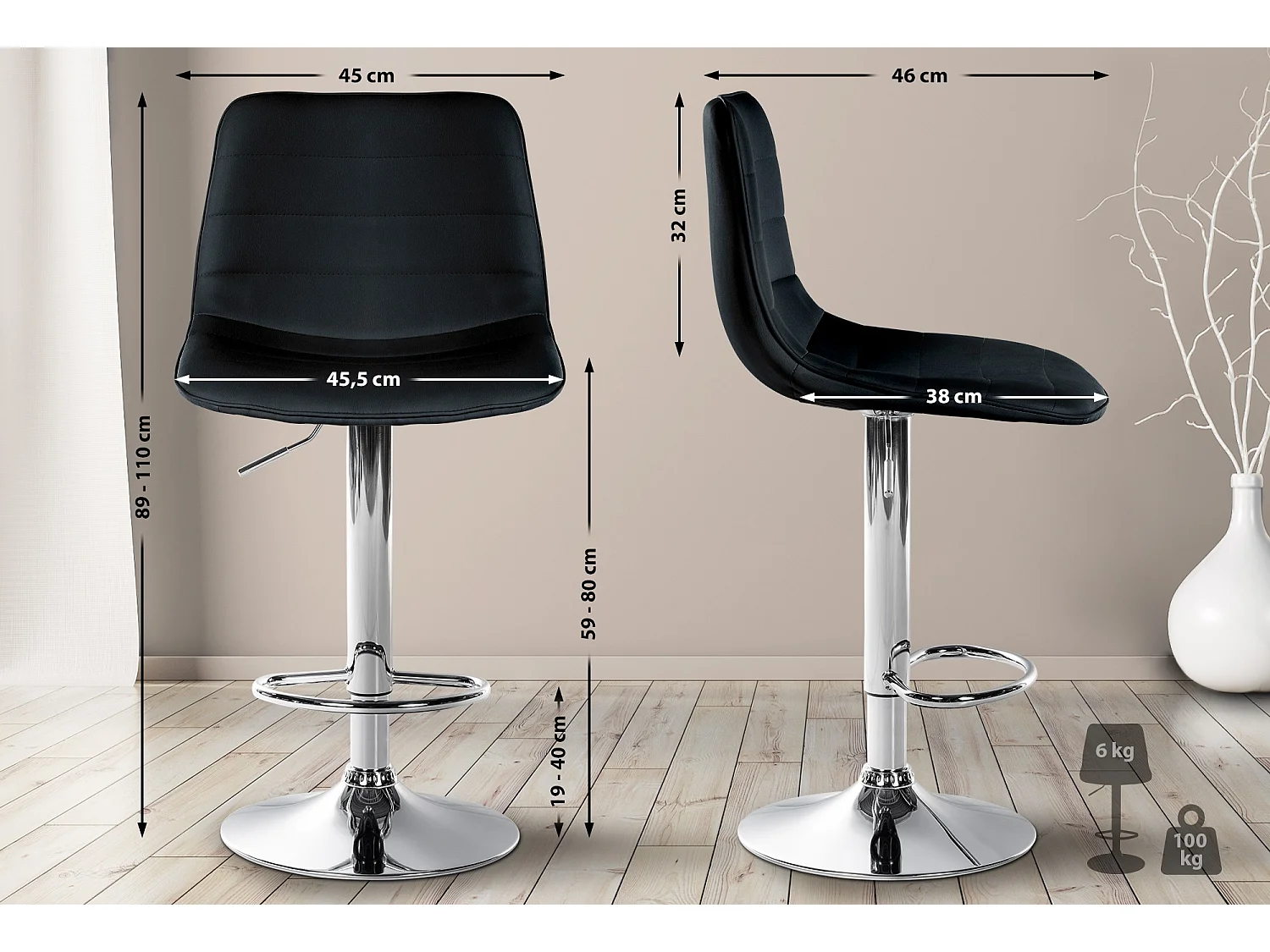 Barkruk - Kunstleer (PVC) & Metaal - zwart - Lex