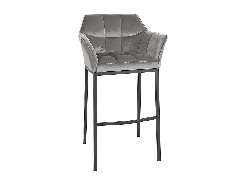 Tabouret de bar - Velours & Noir - Gris - Damaso