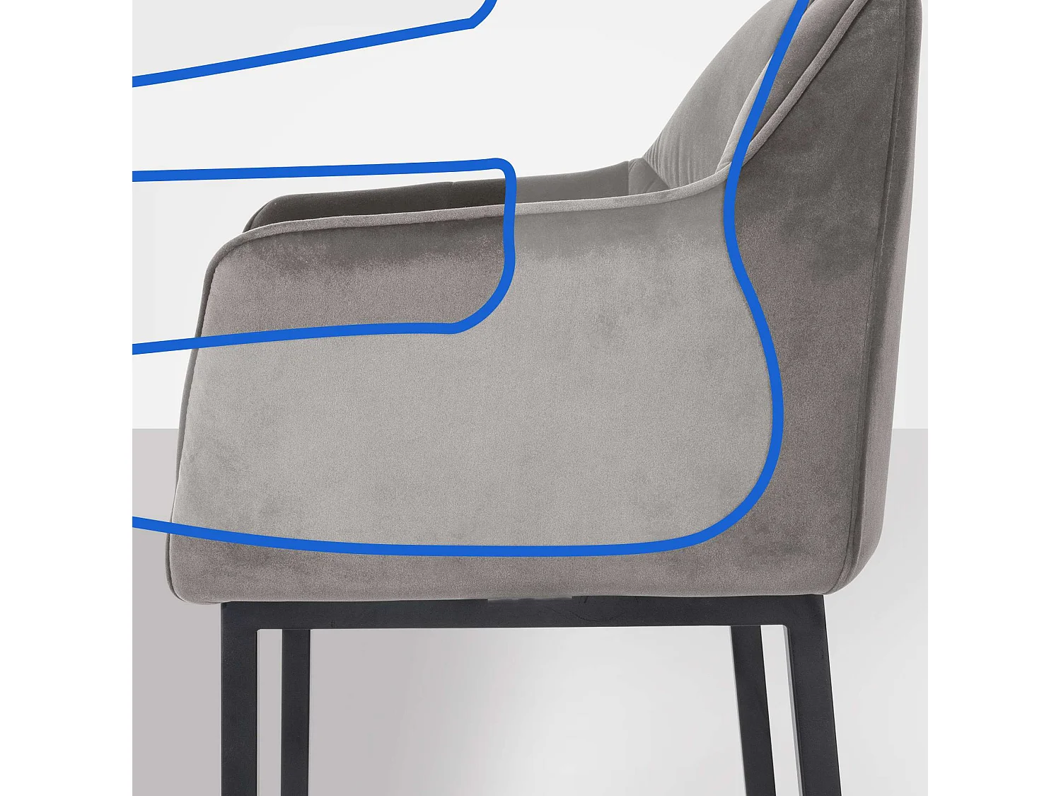 Tabouret de bar - Velours & Noir - Gris - Damaso