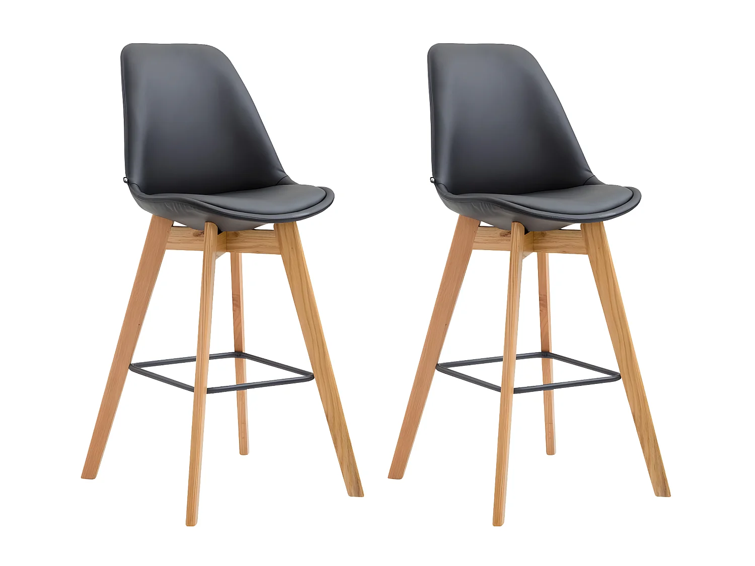 Lot de 2  Tabouret de bar - Similicuir & Bois - Noir - Metz