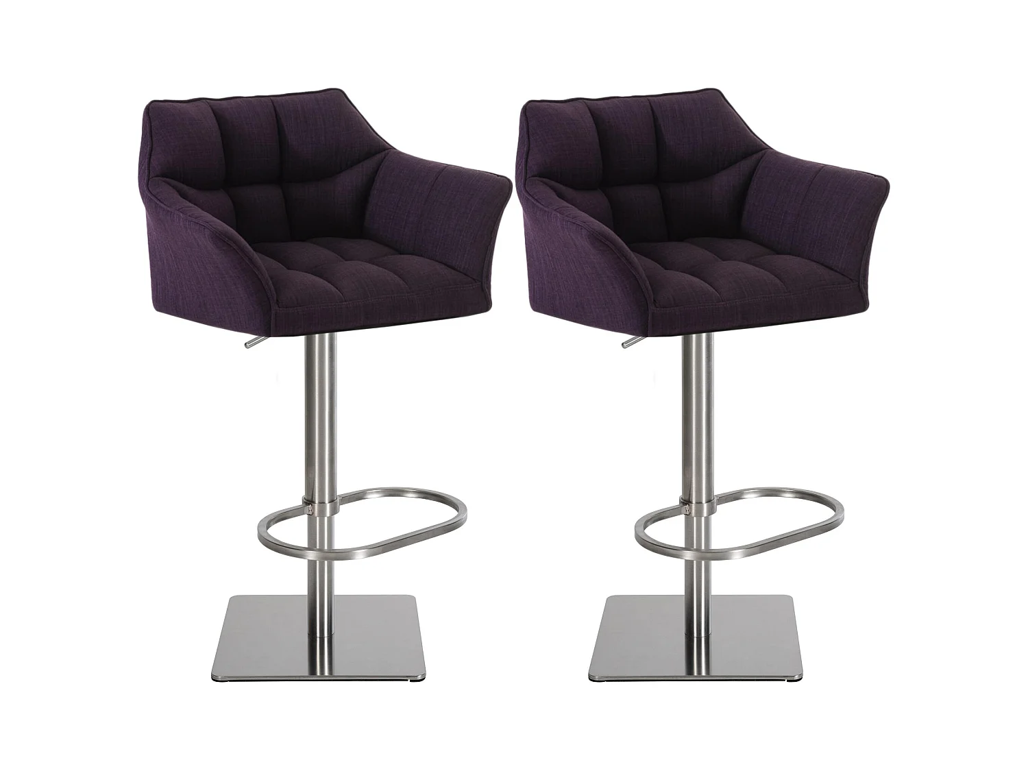 Lot de 2  Tabouret de bar - Tissu & Acier inoxydable - Violet - Damaso