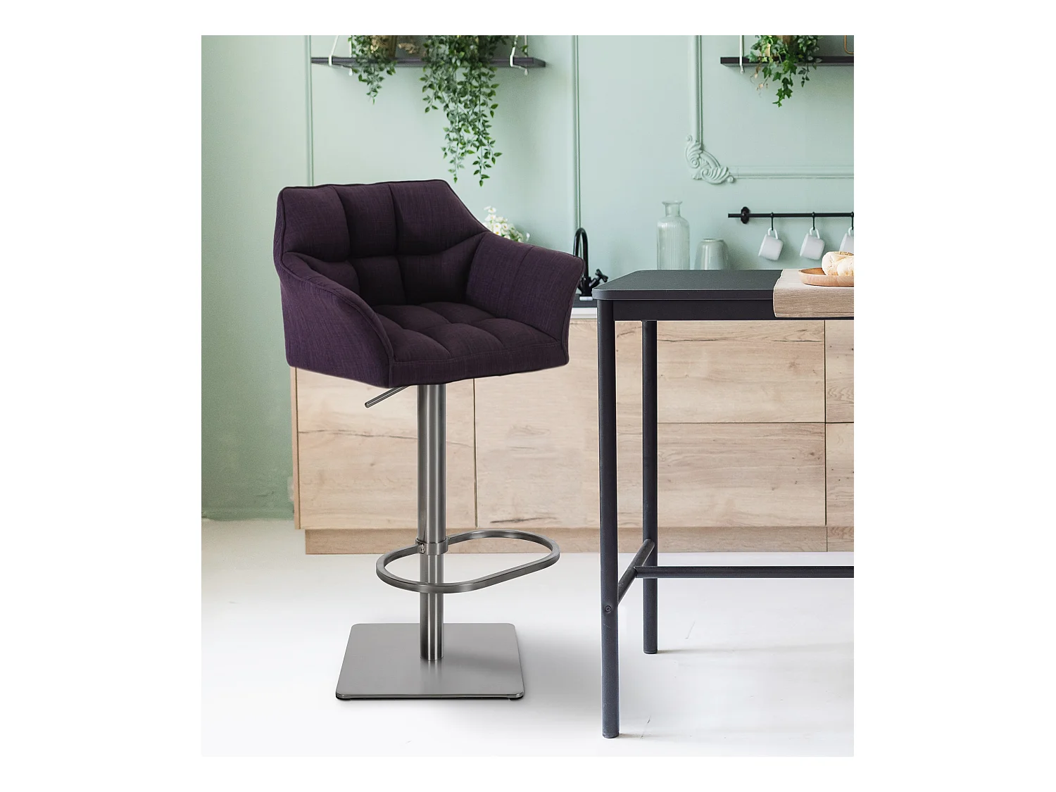 Lot de 2  Tabouret de bar - Tissu & Acier inoxydable - Violet - Damaso