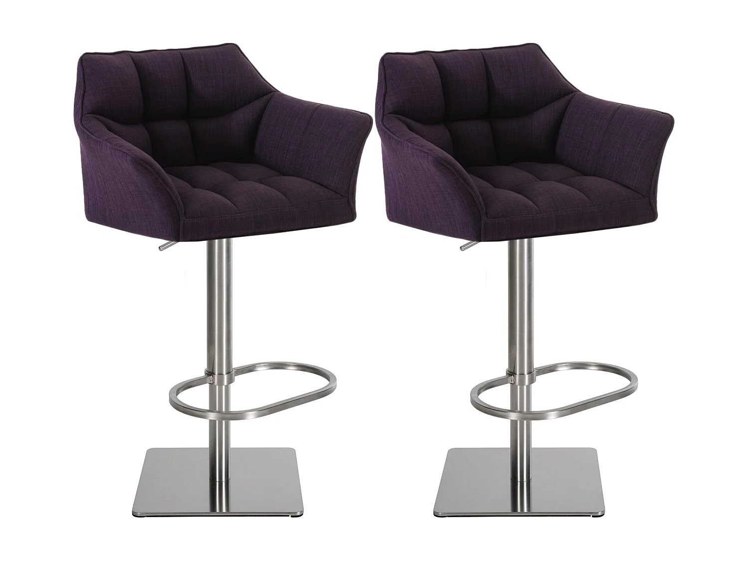 Lot de 2  Tabouret de bar - Tissu & Acier inoxydable - Violet - Damaso
