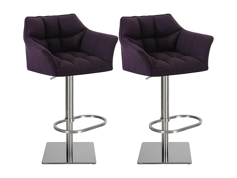 Lot de 2  Tabouret de bar - Tissu & Acier inoxydable - Violet - Damaso