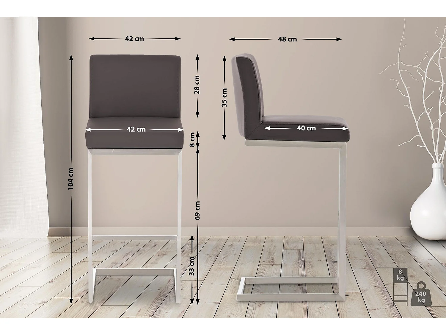 Tabouret de bar - Similicuir - Marron - Paros
