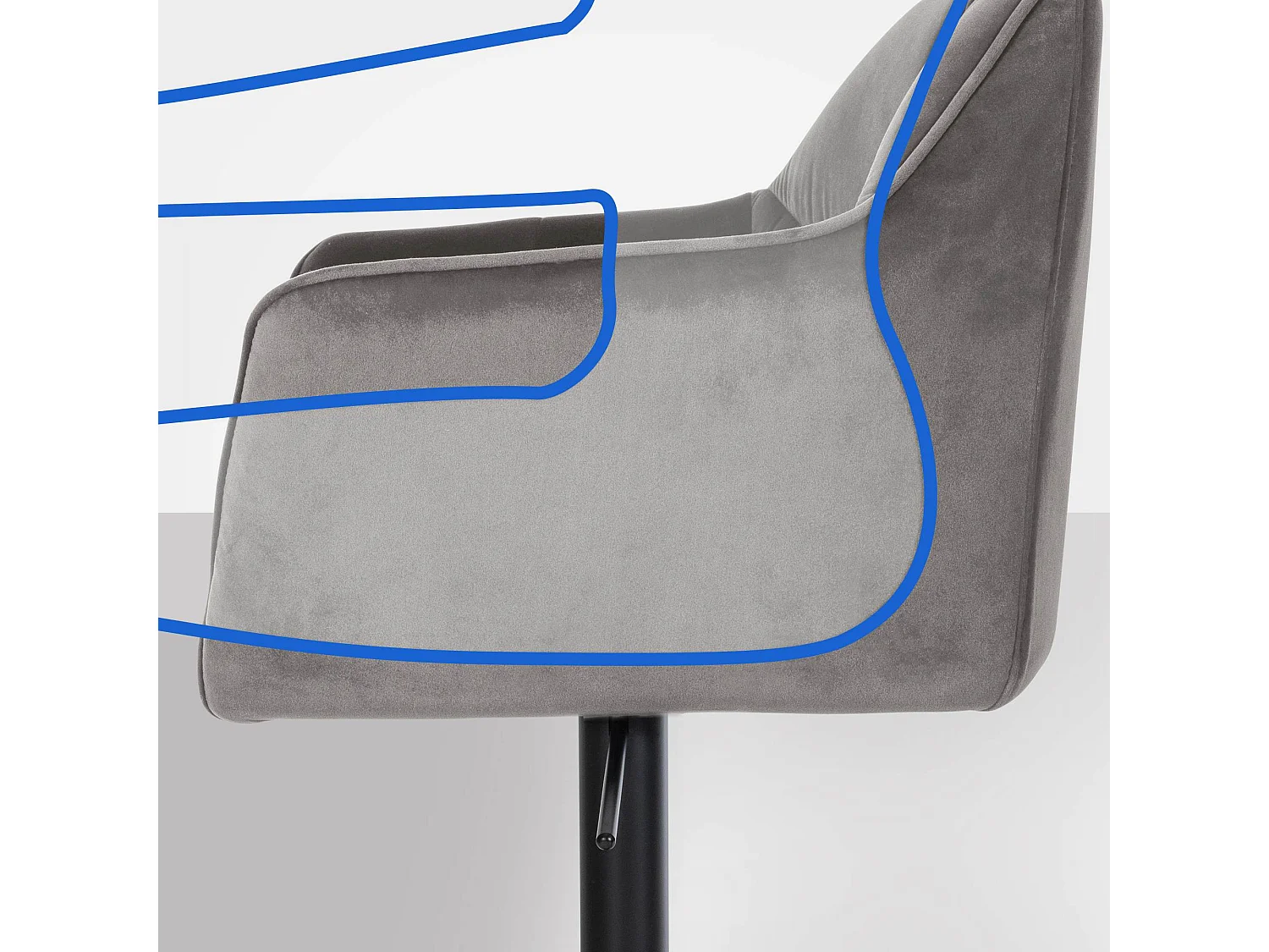 Tabouret de bar - Velours & Noir - Gris - Damaso