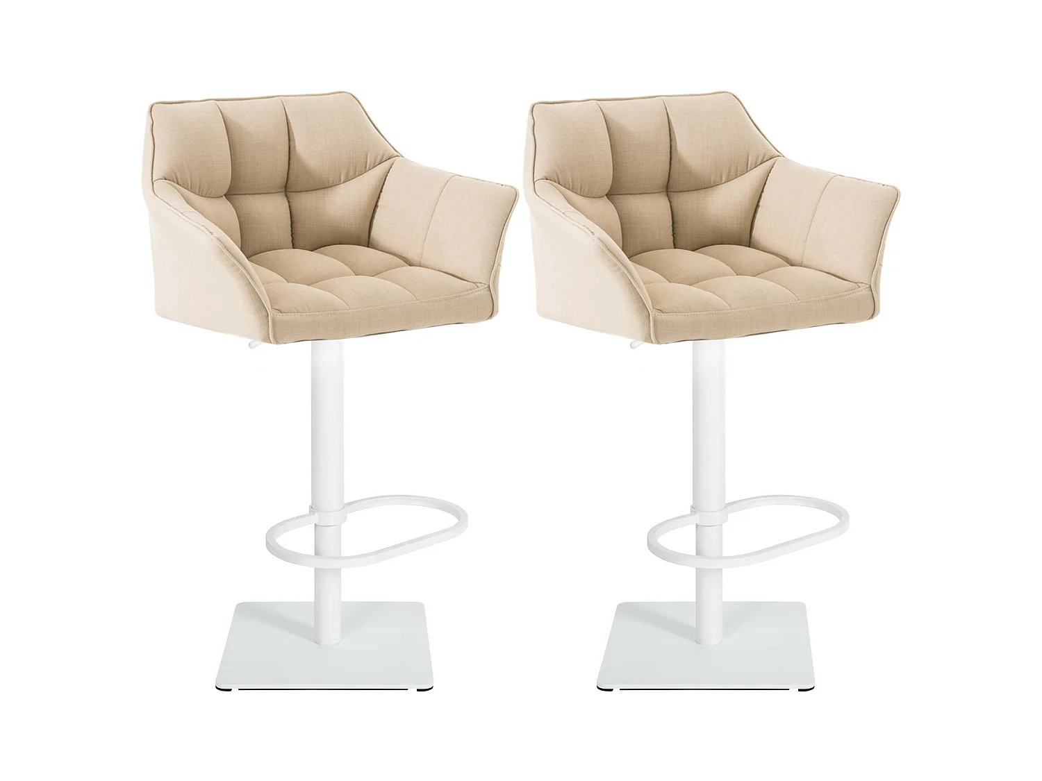 Lot de 2  Tabouret de bar - Tissu & Blanc - Crème - Damaso