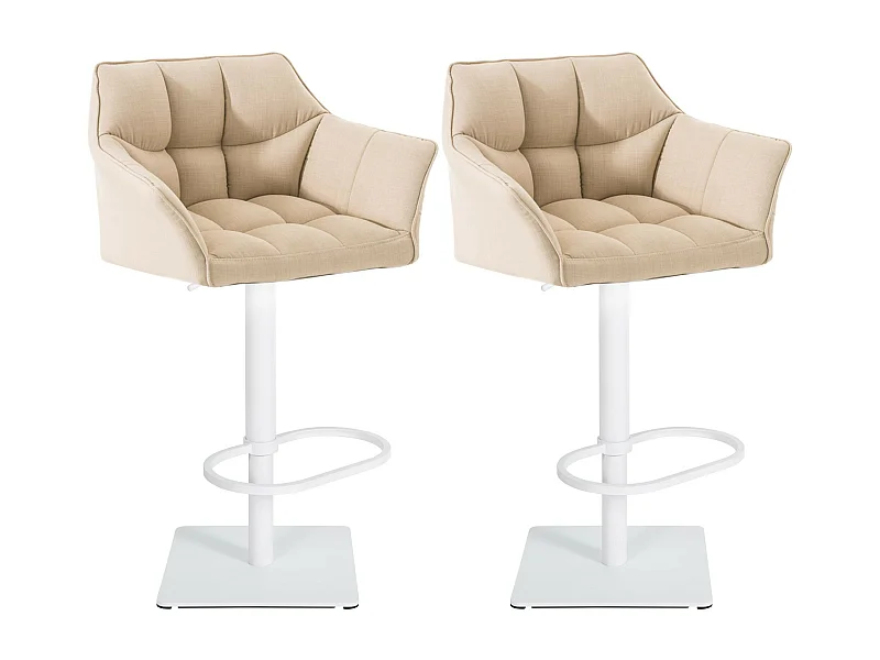 Lot de 2  Tabouret de bar - Tissu & Blanc - Crème - Damaso