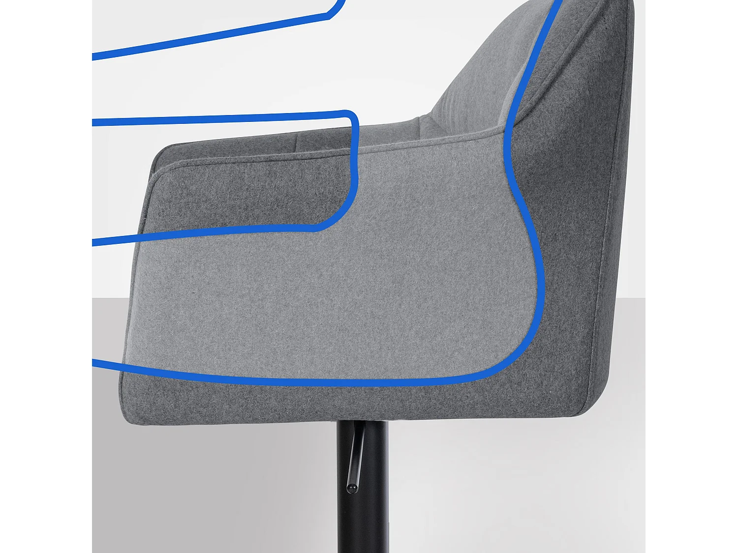 Tabouret de bar - Feutrine & Noir - Gris - Damaso