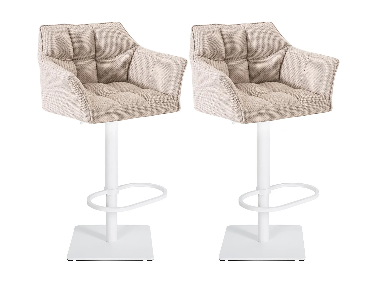 Lot de 2  Tabouret de bar - Tissu & Blanc - Ivoire - Damaso