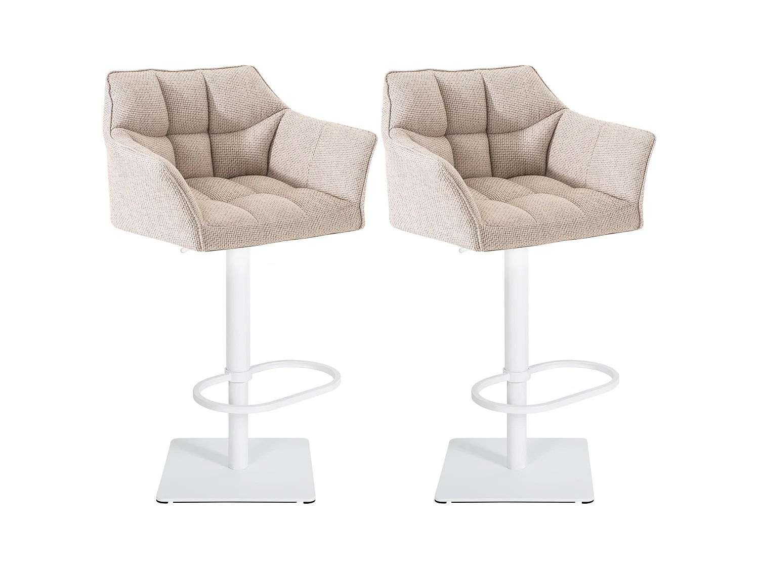 Lot de 2  Tabouret de bar - Tissu & Blanc - Ivoire - Damaso