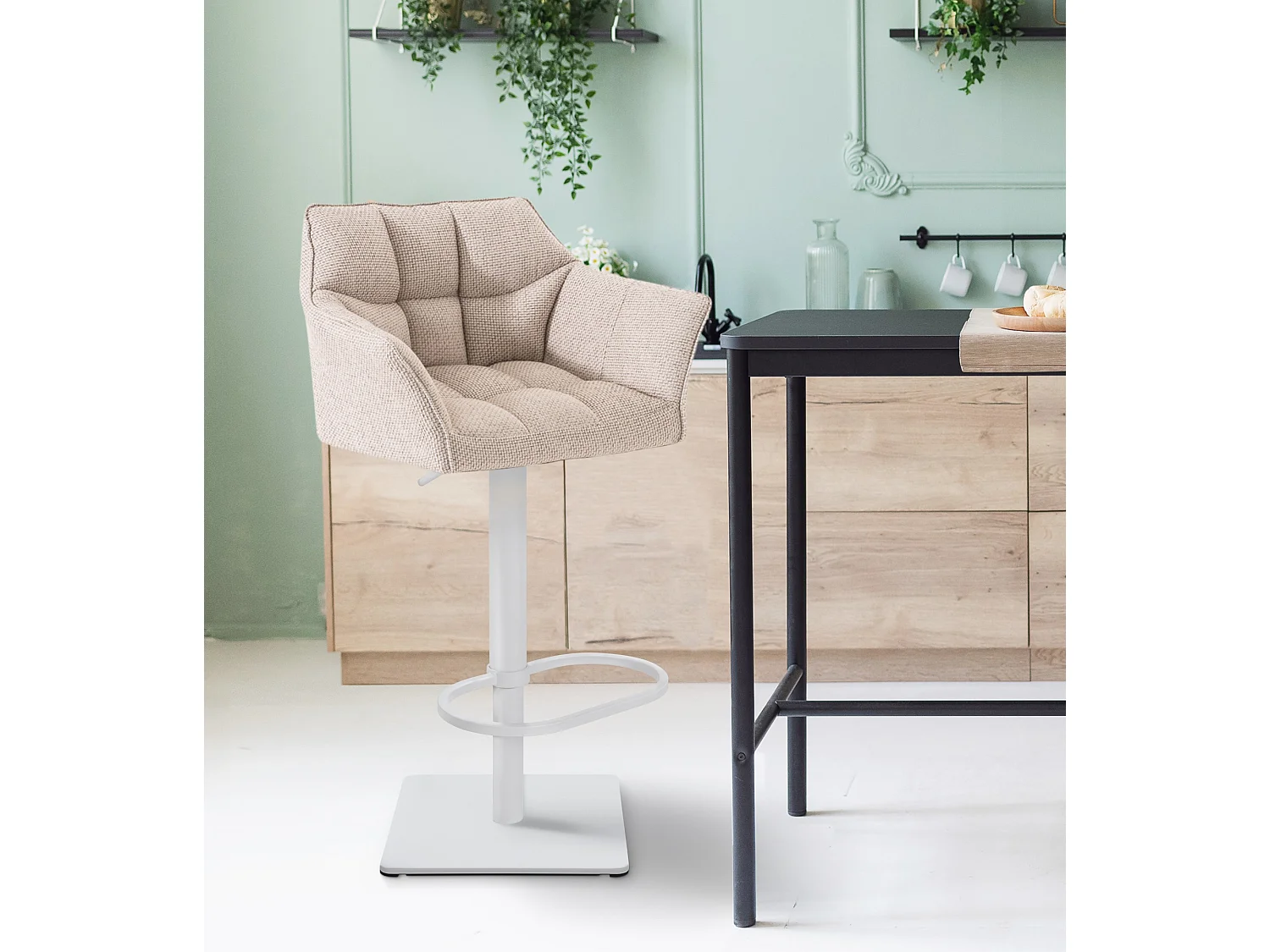 Lot de 2  Tabouret de bar - Tissu & Blanc - Ivoire - Damaso