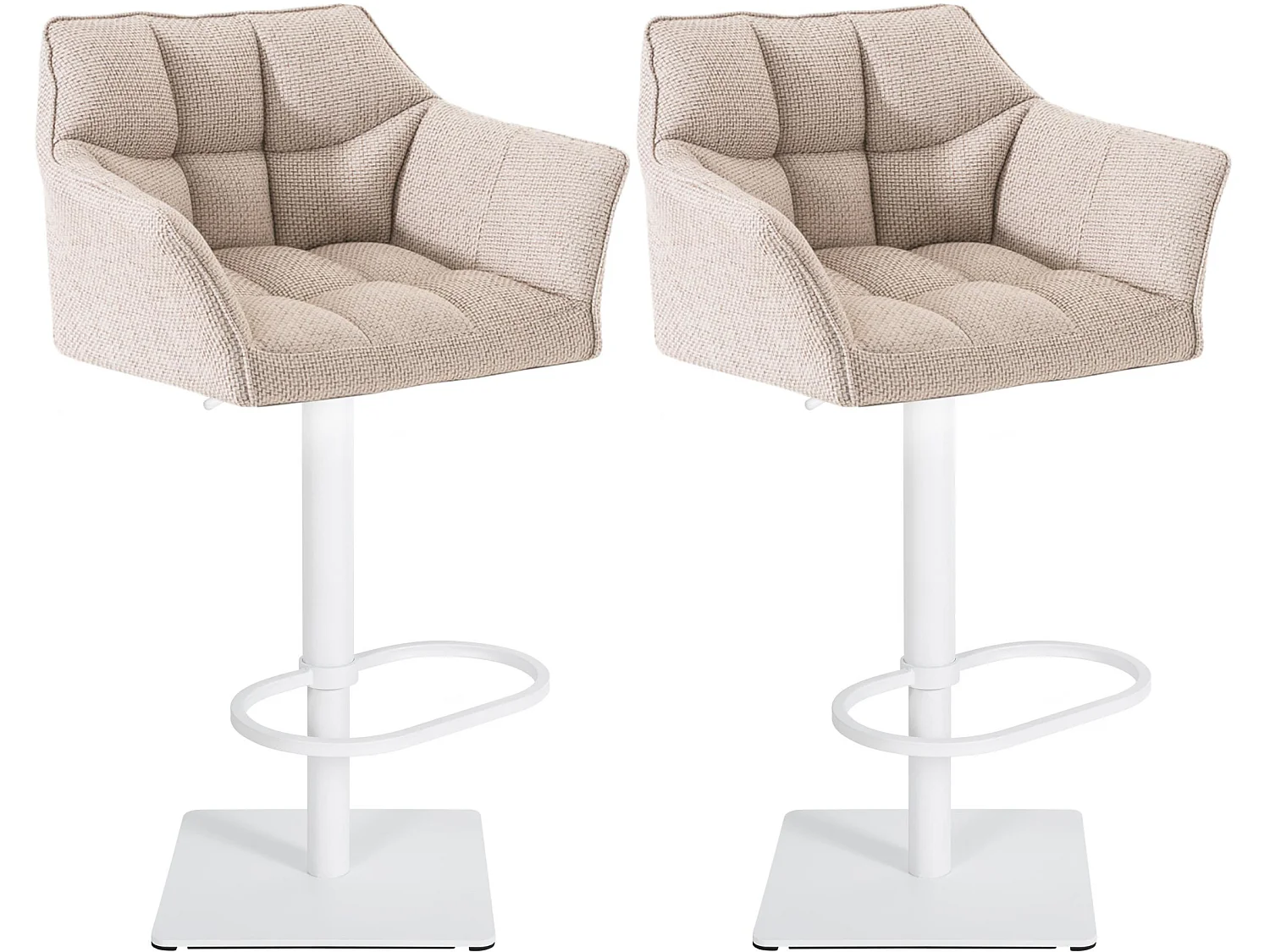 Lot de 2  Tabouret de bar - Tissu & Blanc - Ivoire - Damaso