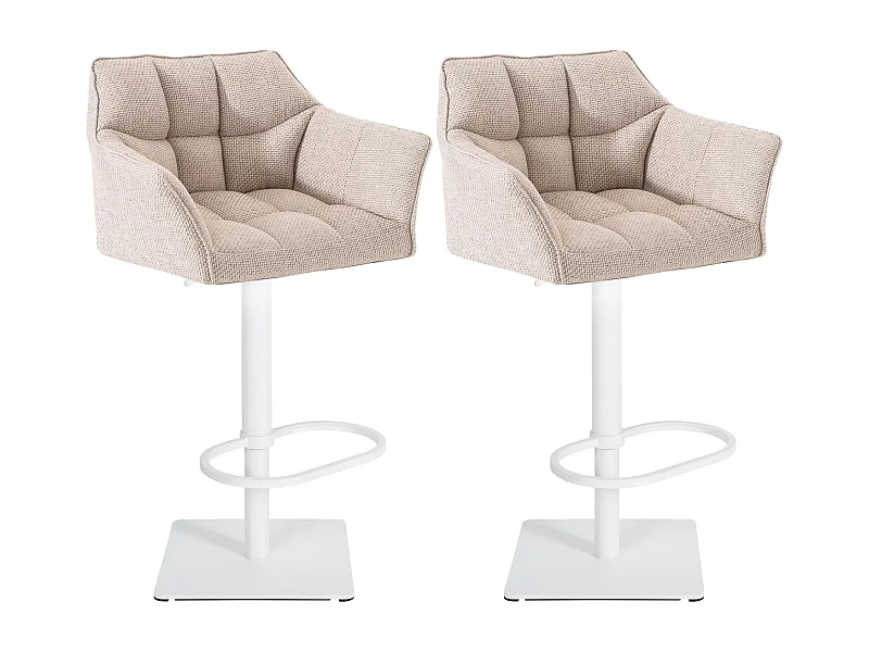 Lot de 2  Tabouret de bar - Tissu & Blanc - Ivoire - Damaso