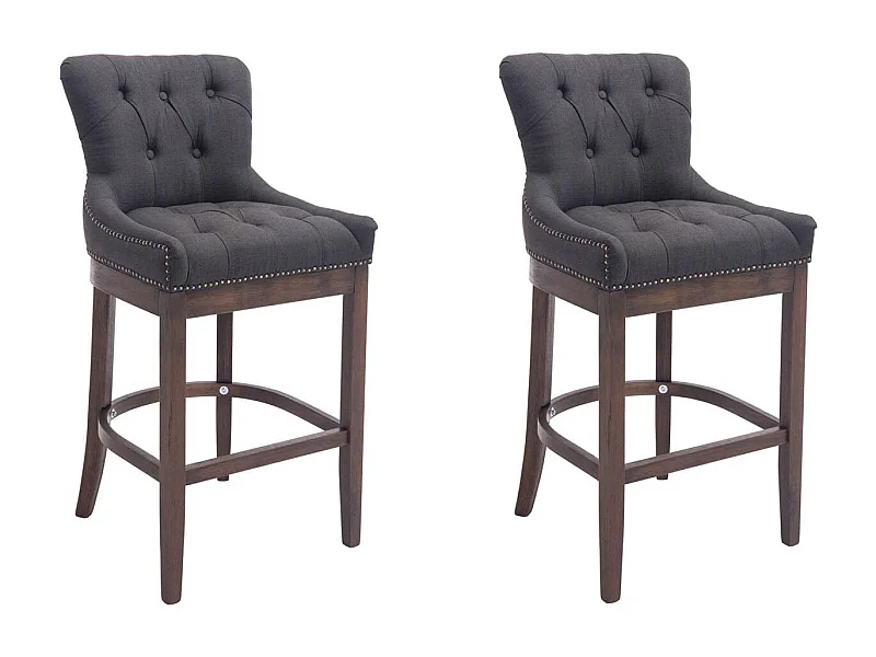 Lot de 2  Tabouret de bar - Tissu & Antique - Gris foncé - Lakewood