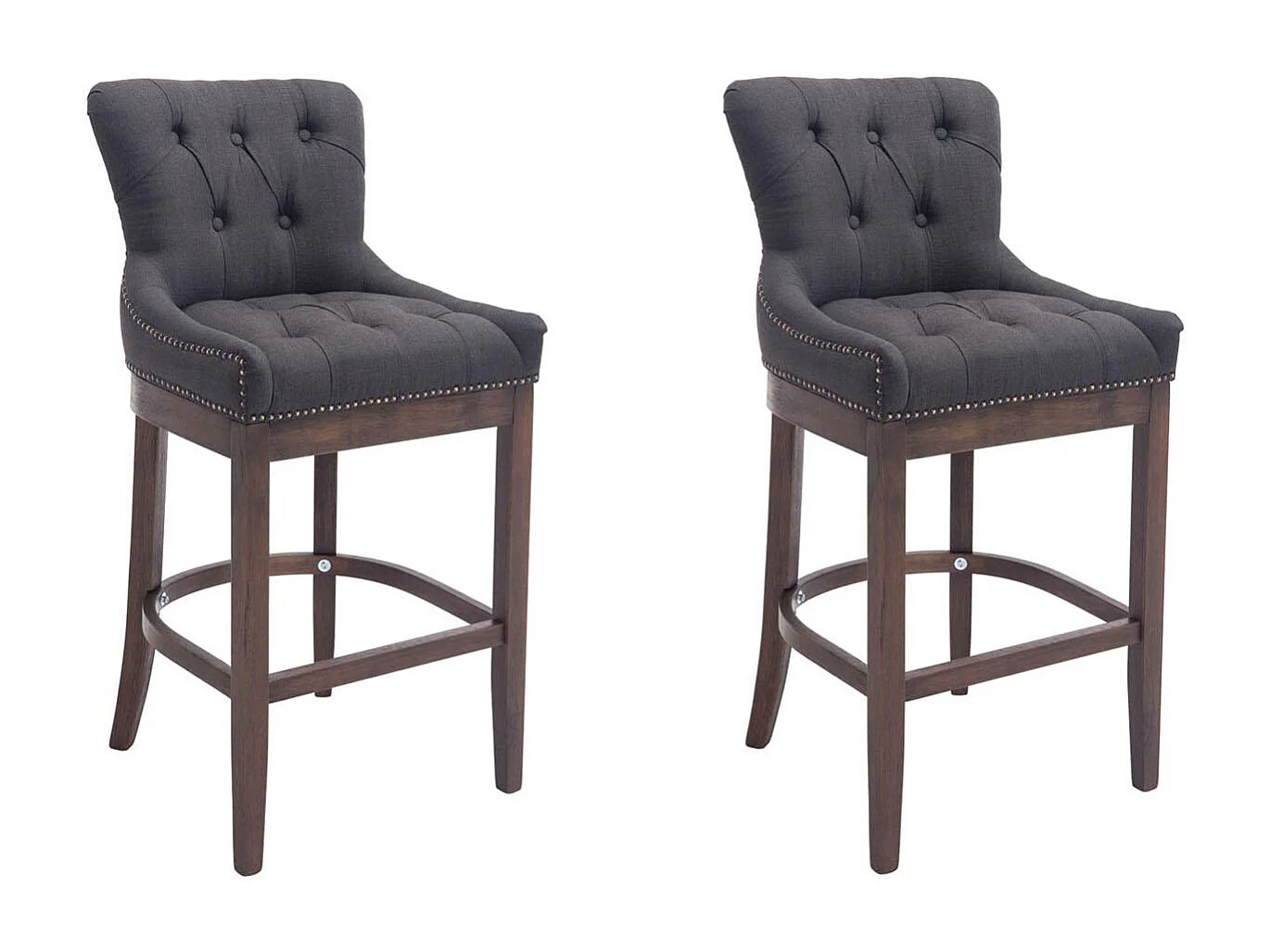 Lot de 2  Tabouret de bar - Tissu & Antique - Gris foncé - Lakewood