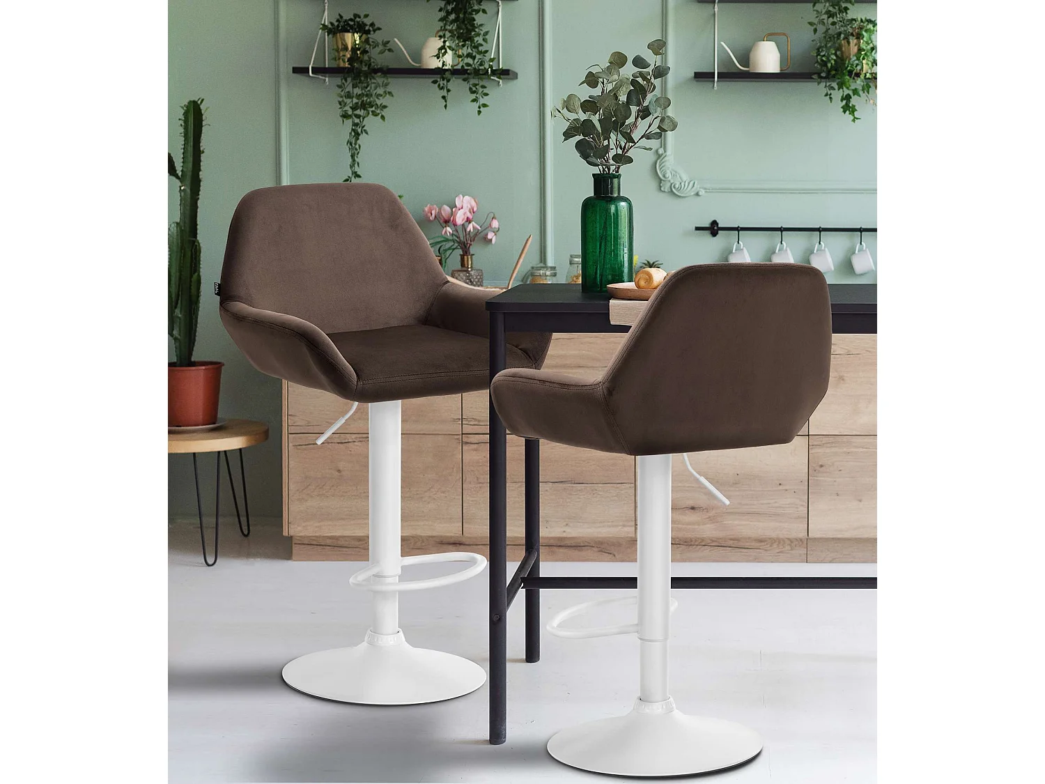 Tabouret de bar - Velours & Blanc - Marron - Braga