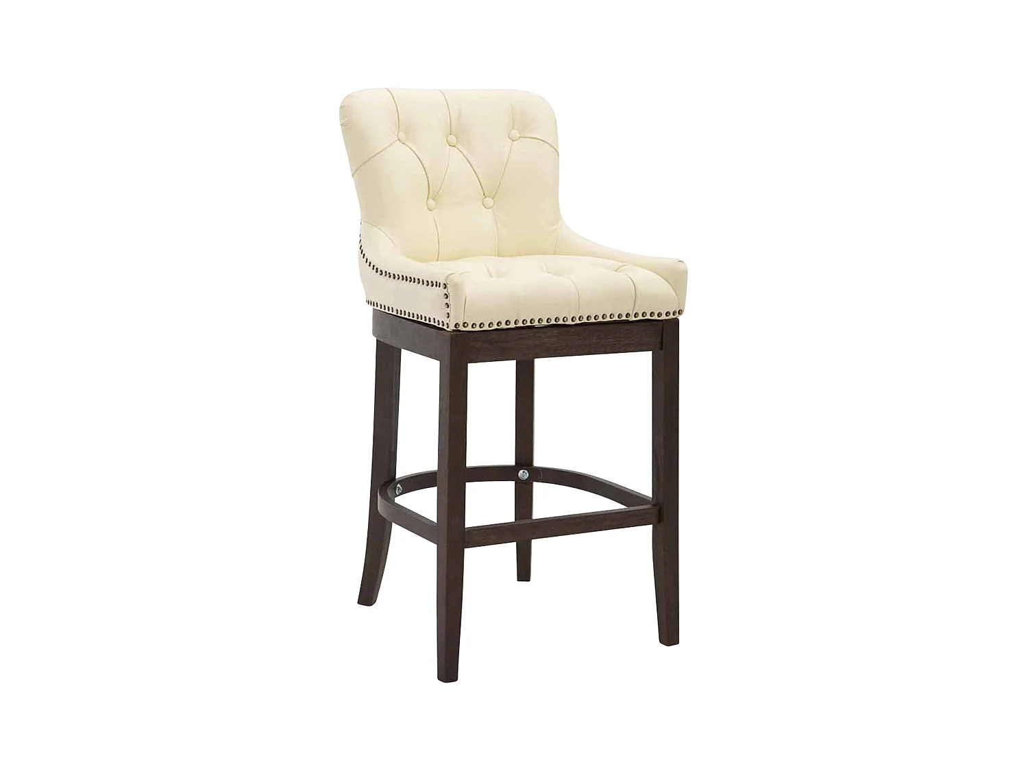 Tabouret de bar - Véritable cuir & Bois - Crème - Lakewood