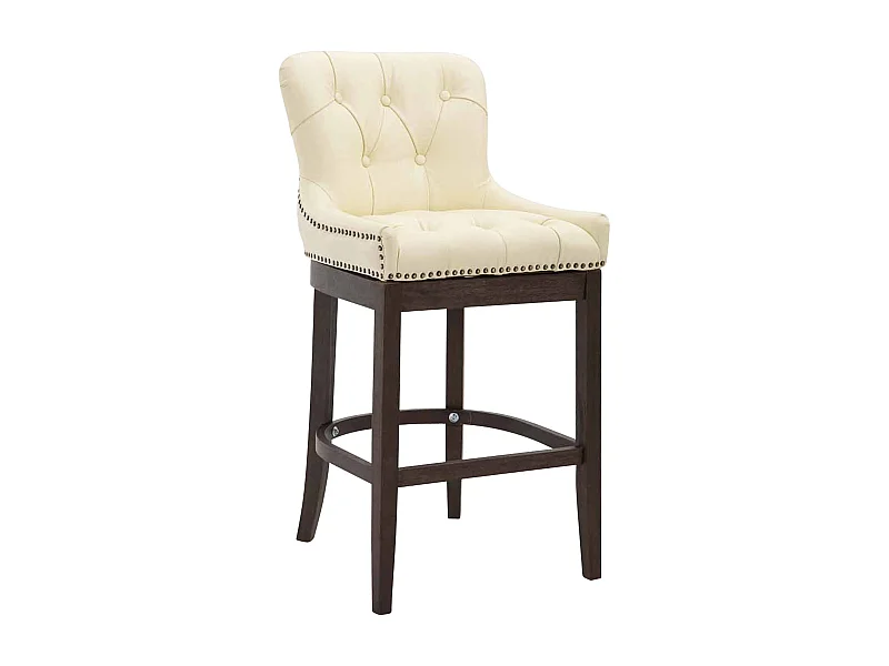Tabouret de bar - Véritable cuir & Bois - Crème - Lakewood