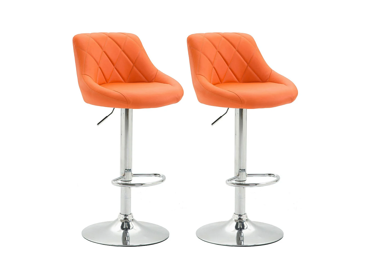 Lot de 2  Tabouret de bar - Similicuir & Métal chromé - Orange - Lazio