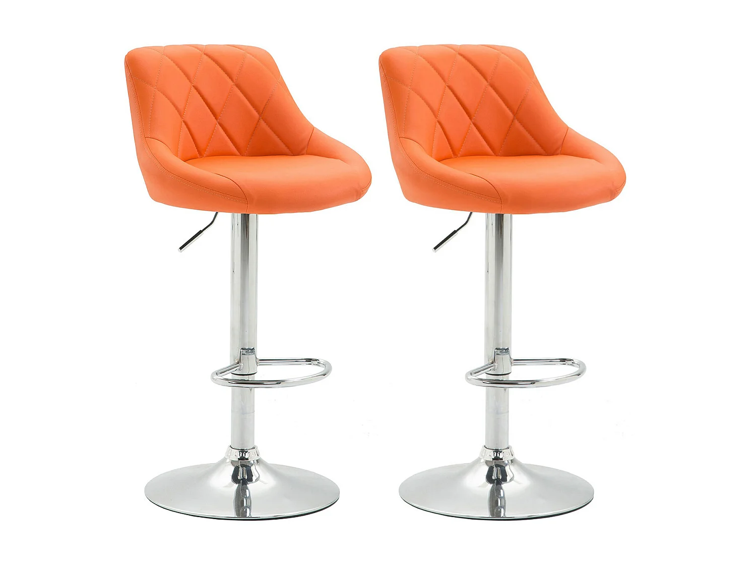 Lot de 2  Tabouret de bar - Similicuir & Métal chromé - Orange - Lazio
