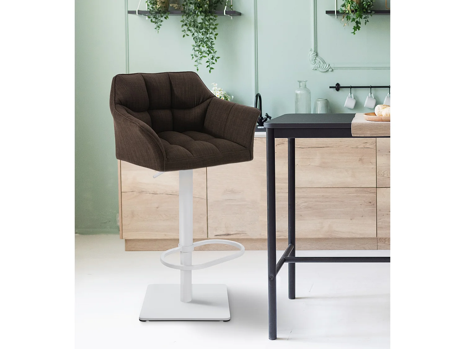 Tabouret de bar - Tissu & Blanc - Marron - Damaso