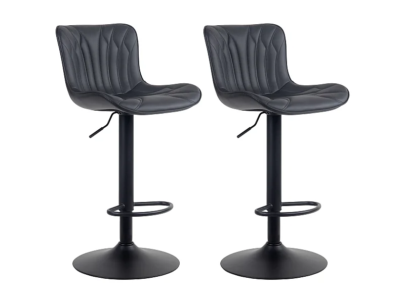 Lot de 2  Tabouret de bar - Similicuir - Noir - Linus