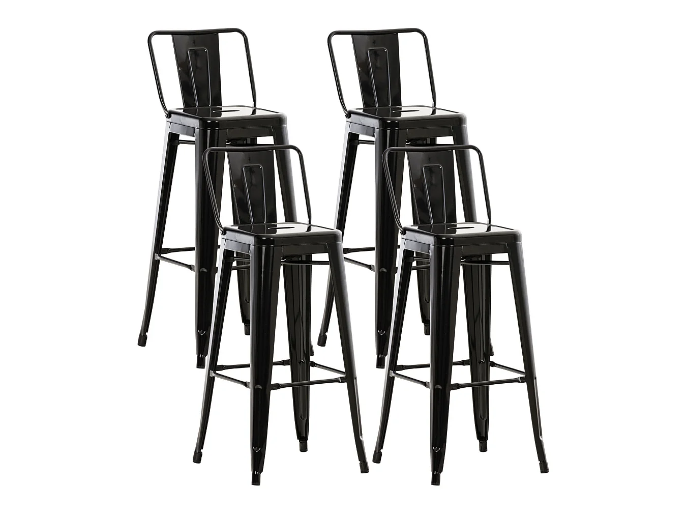 Lot de 4  Tabouret de bar - Métal & Métal - Noir - Mason