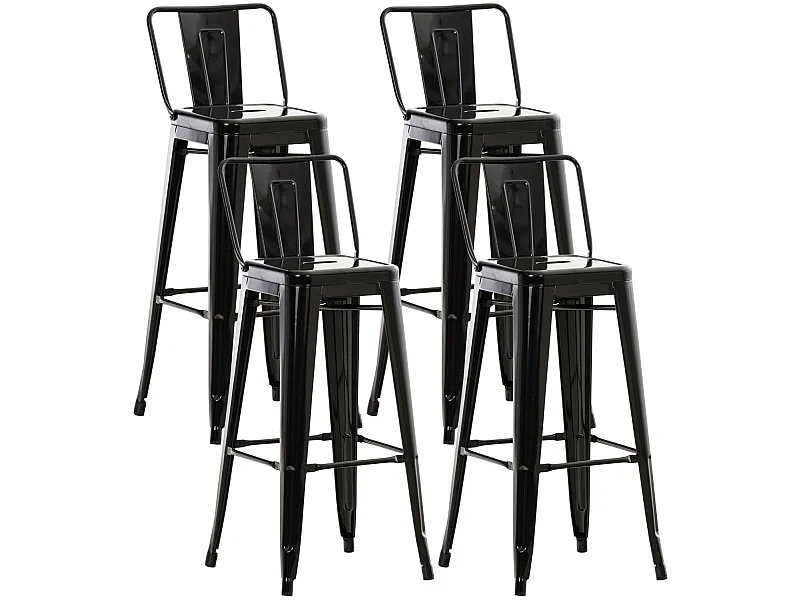 Lot de 4  Tabouret de bar - Métal & Métal - Noir - Mason