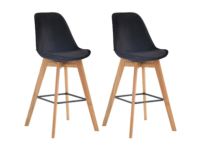 Lot de 2  Tabouret de bar - Velours & Bois - Noir - Metz
