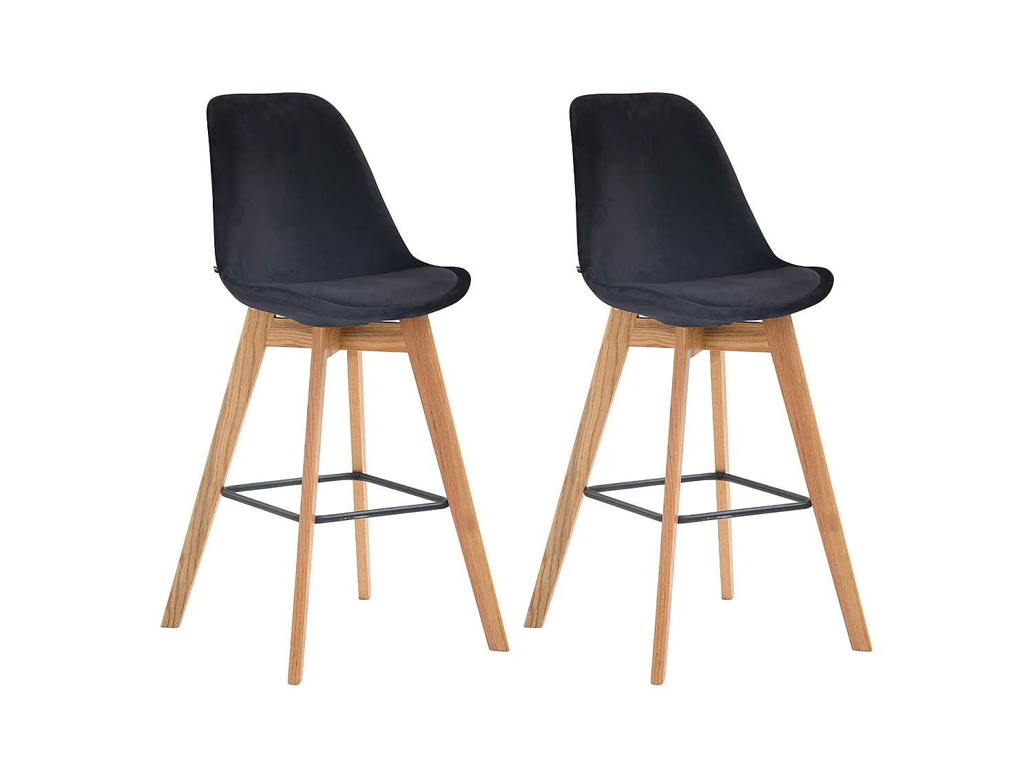 Lot de 2  Tabouret de bar - Velours & Bois - Noir - Metz