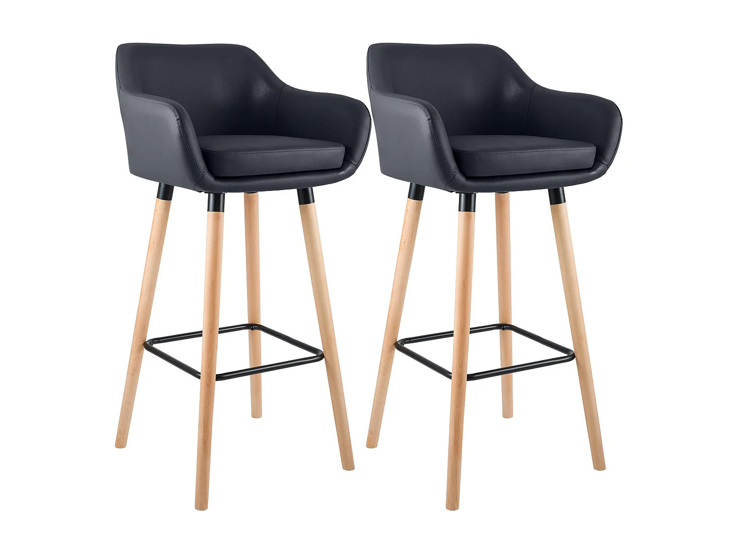 Lot de 2  Tabouret de bar - Similicuir - Noir - Grant