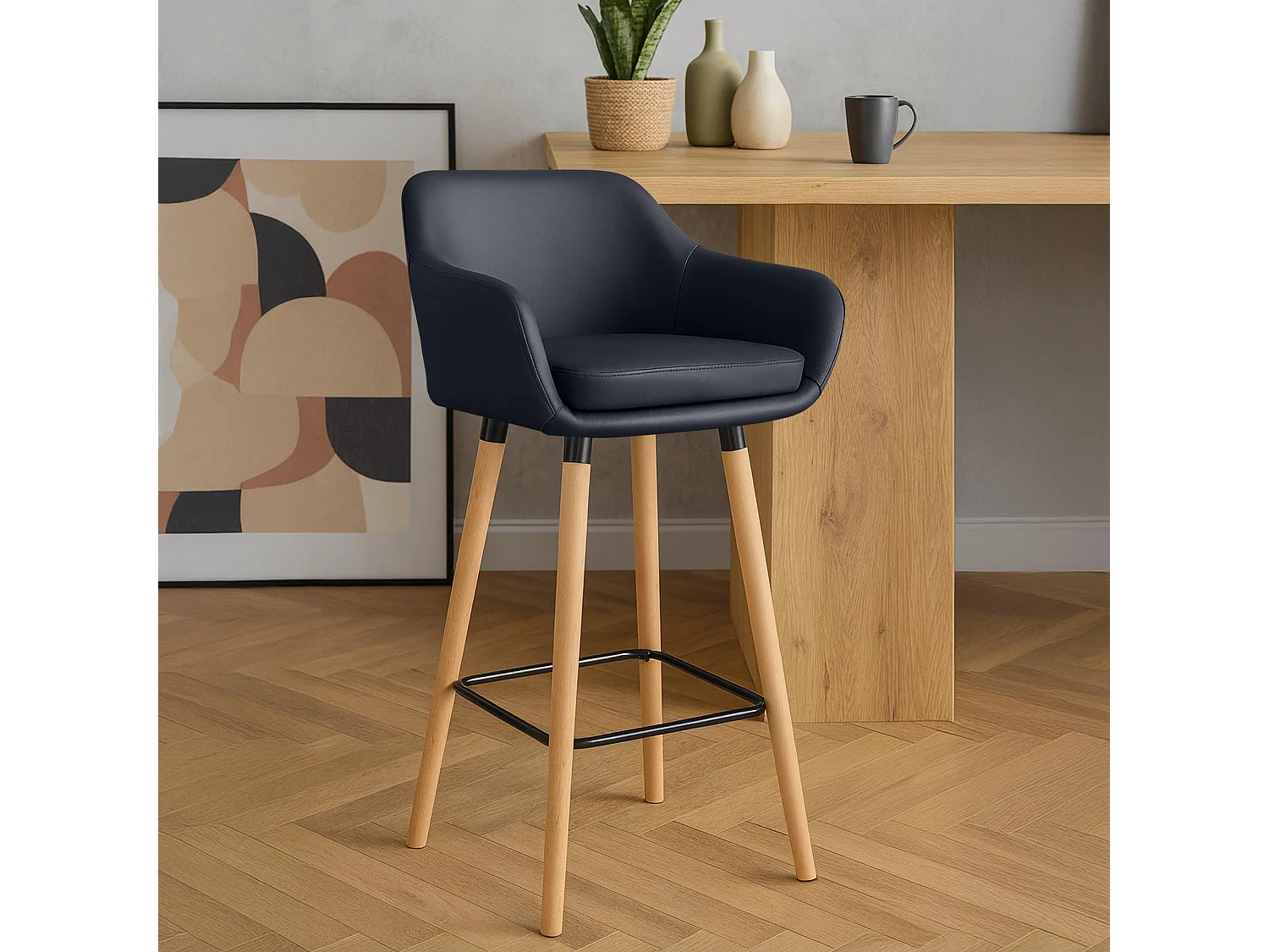 Lot de 2  Tabouret de bar - Similicuir - Noir - Grant