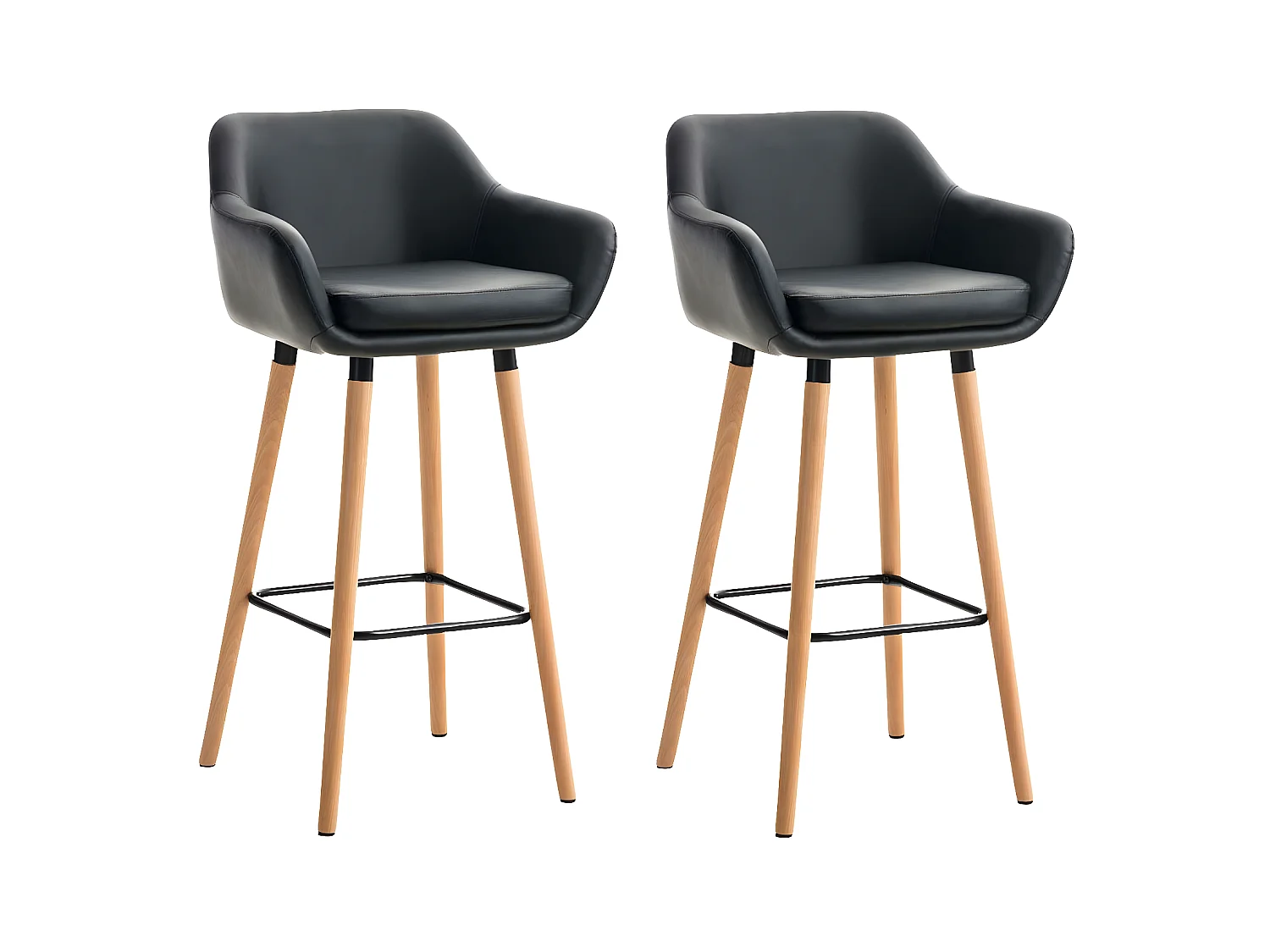 Lot de 2  Tabouret de bar - Similicuir & Bois - Noir - Grant