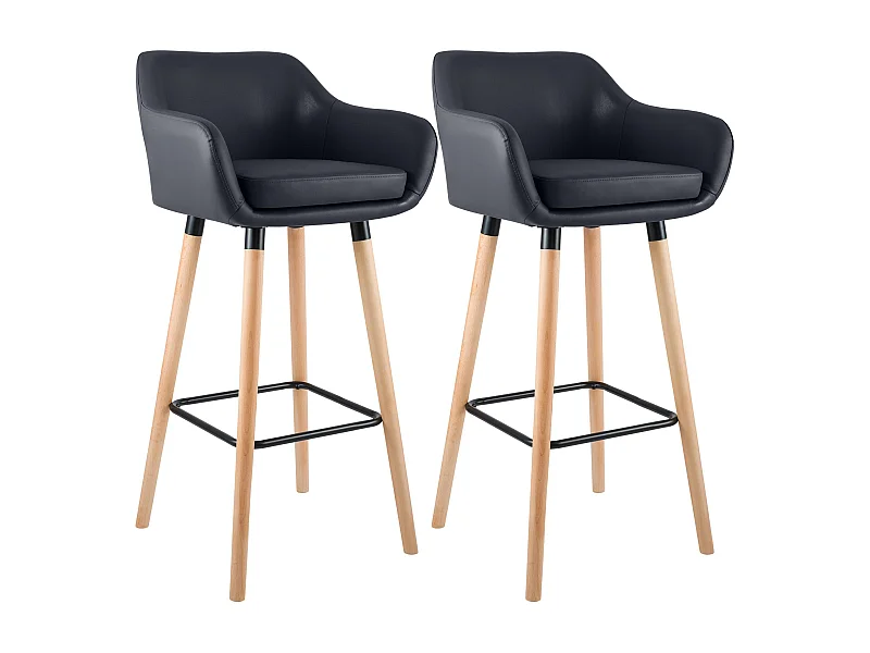 Lot de 2  Tabouret de bar - Similicuir - Noir - Grant